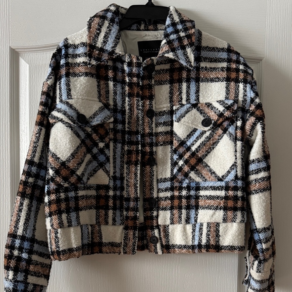 Sanctuary Blue and Brown Plaid Teddy Jacket